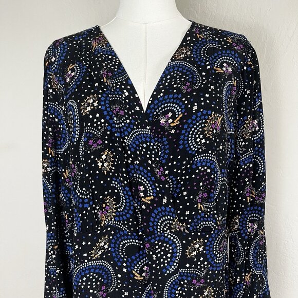 Anthropologie Maeve Dress Size 16W Long Sleeve Black V-Neck Pattern Knee Length - Picture 2 of 12